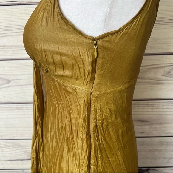 Banana Republic Y2K Gold/Yellow Crinkled Satin Look Dress - Picture 9 of 13